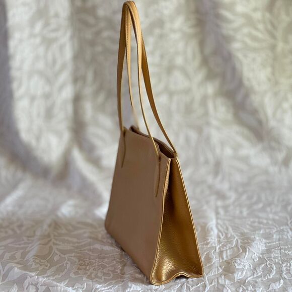 Rare Desmo Gold Pebbled Leather Purse Magnet Closure Double Straps 11x4x9 inches - Picture 3 of 8